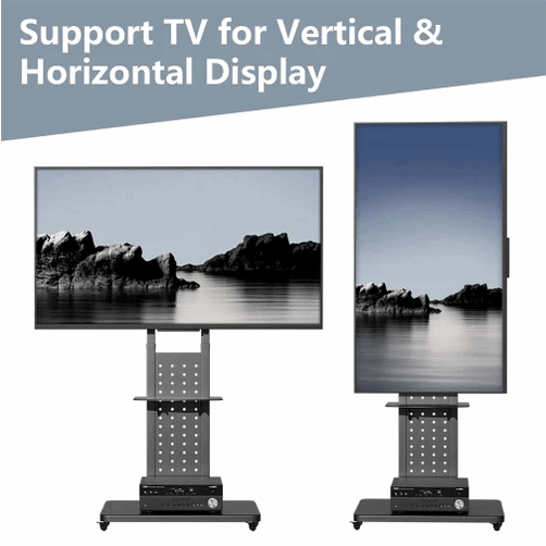 32"-65" Floor TV Stand Wheeled TV Mount Bracket Rotate for Vertically Horizontally Support