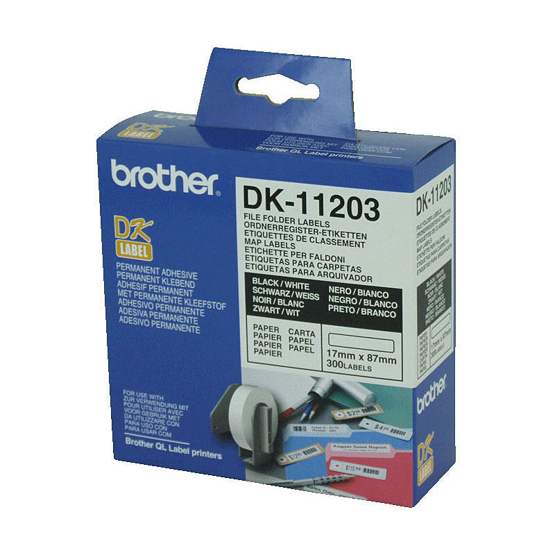 Brother DK11203 White File Folder Label Roll | 17mm x 87mm | 300 Labels | For QL Series Printers | DK-11203