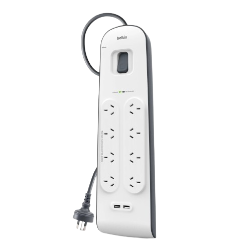Belkin Surge Plus Bsv804 8 Outlet 2 Meter Surge Protection Strip With Two 2.4 Amp Usb Charging Ports, Complete Three Line Ac Protection,2 Years Warranty