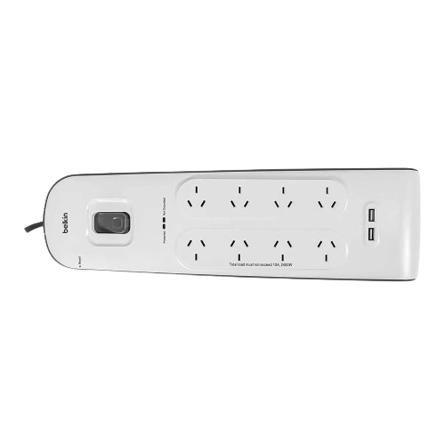 Belkin Surge Plus Bsv804 8 Outlet 2 Meter Surge Protection Strip With Two 2.4 Amp Usb Charging Ports, Complete Three Line Ac Protection,2 Years Warranty