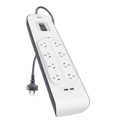 Belkin Surge Plus Bsv804 8 Outlet 2 Meter Surge Protection Strip With Two 2.4 Amp Usb Charging Ports, Complete Three Line Ac Protection,2 Years Warranty