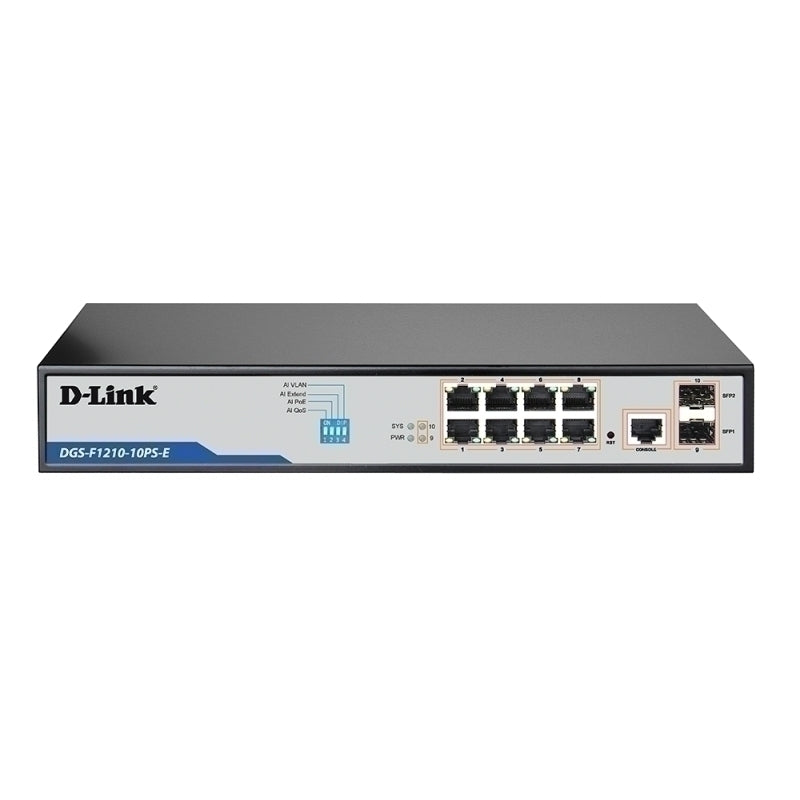 D-Link DGS-F1210-10PS-E | 10-Port Gigabit Smart Managed PoE+ Switch