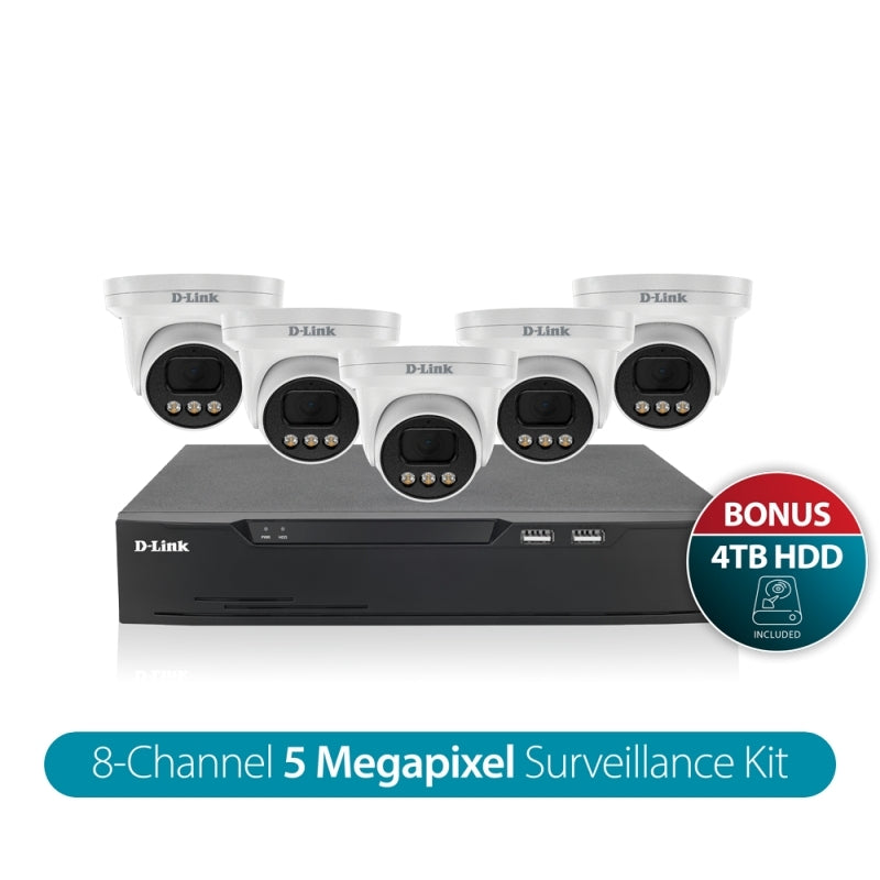 D-Link Vigilance DNR8P-5MP-4TB Surveillance Kit | 8CH NVR | 5x 5MP Turret Cameras | 4TB HDD