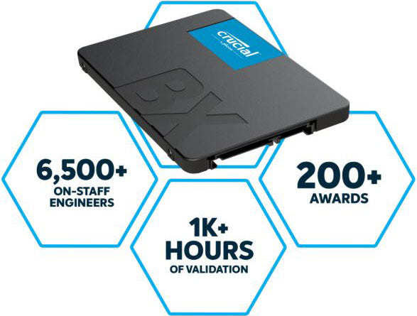 Crucial Bx500 1 Tb 2.5' Sata3 6 Gb/S Ssd 3 D Nand 540/500 Mb/S 7mm 1.5 Mil Mtbf 3yr Wty Acronis True Image Solid State Drive