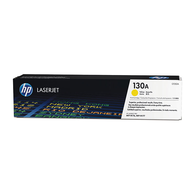 HP 130A CF352A — yellow toner retail box, front view