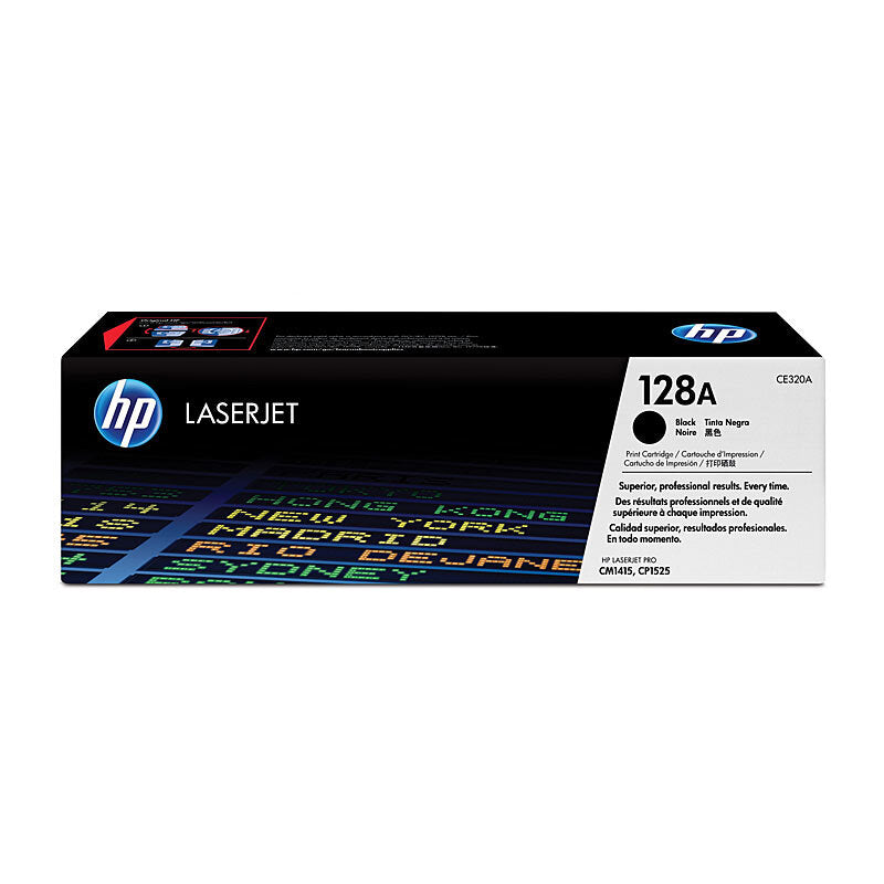 HP 128A CE320A — black toner retail box, front view