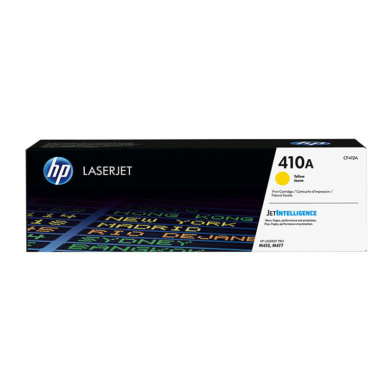 HP 410A CF412A — yellow toner retail box, front view
