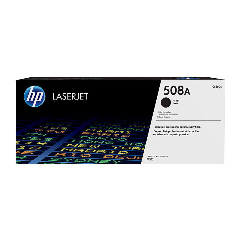 HP 508A CF360A — black toner retail packaging