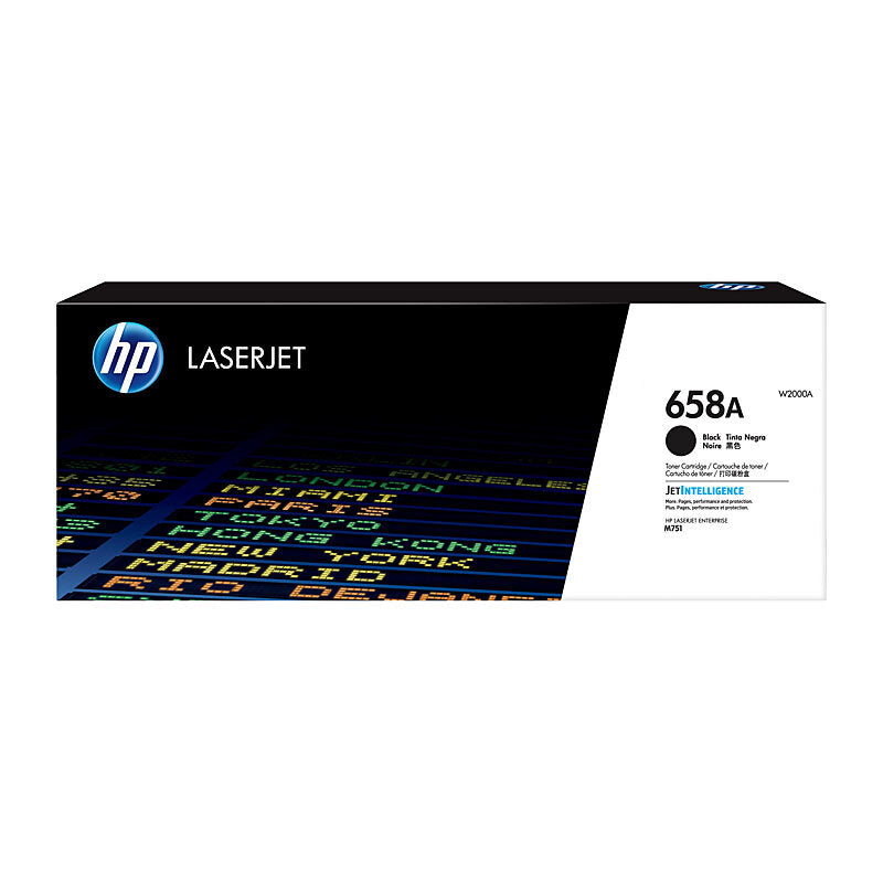 HP 658A W2000A — black toner retail box, front view