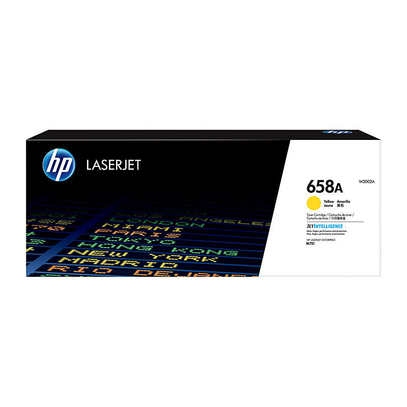 HP 658A W2002A — yellow toner retail box, front view