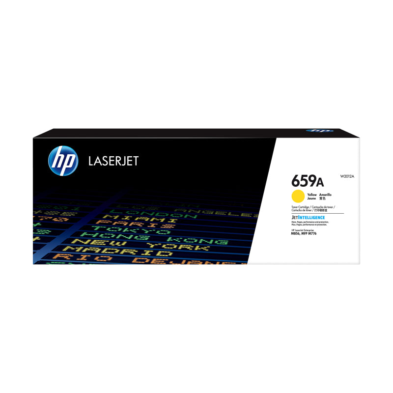 HP 659A W2012A — yellow toner retail box, front view