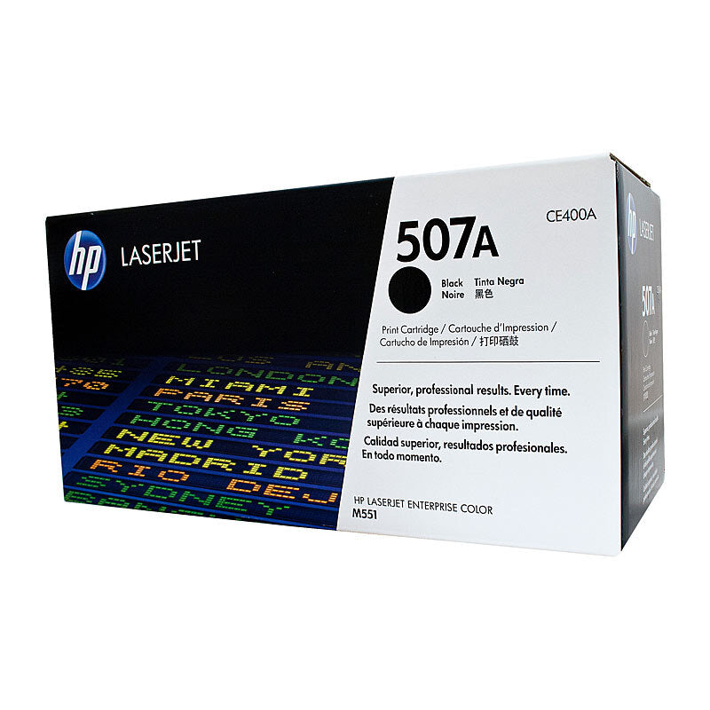 HP 507A CE400A — black toner retail packaging