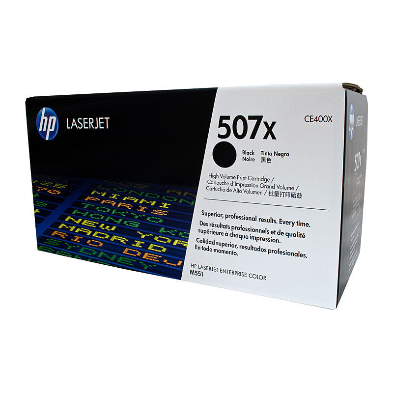 HP 507X CE400X — black toner retail packaging