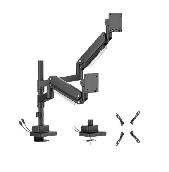 Brateck LDT80-C024UCP Super Heavy-Duty Gas Spring Dual Monitor Arm with USB-A and USB-C — Matte Black