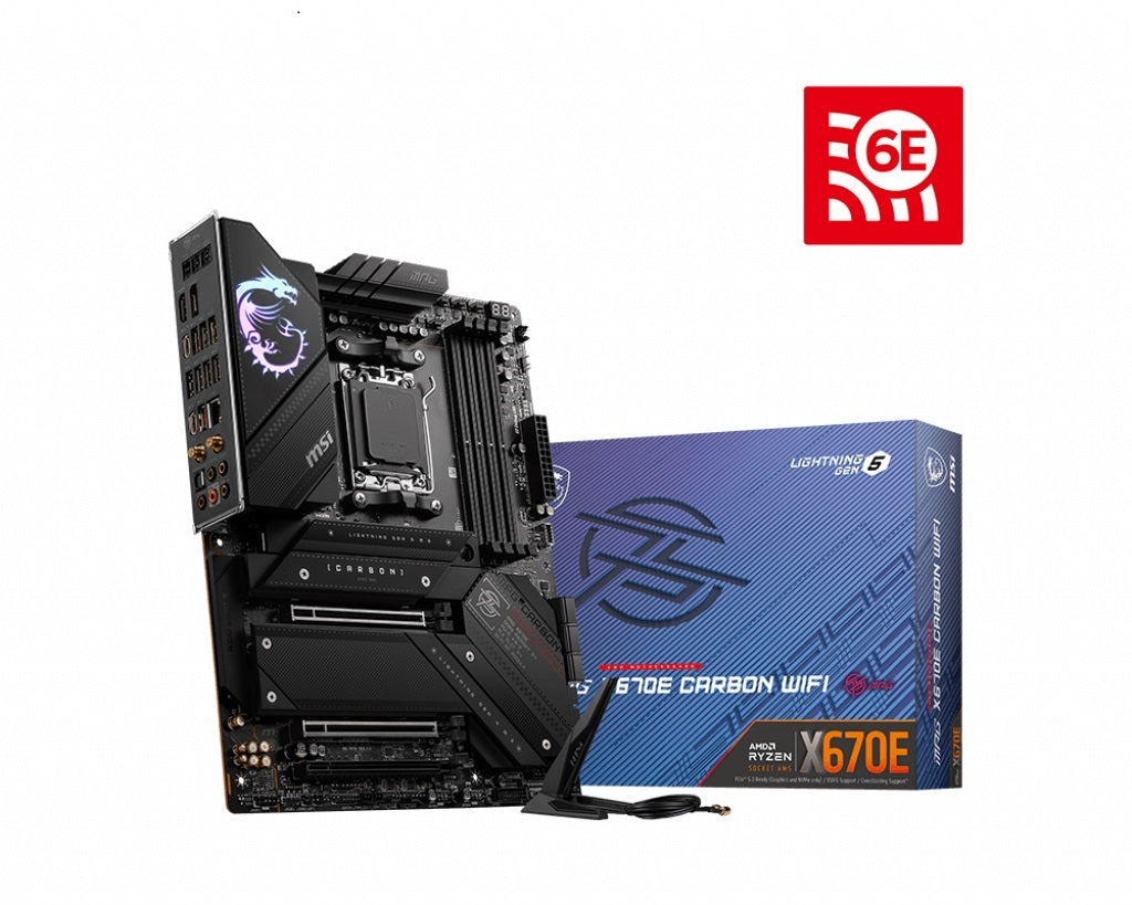 Msi Meg X670 E Carbon Wifi, Amd Am5 Atx Motherboard 4x Ddr5~128 Gb, 3x Pc Ie X16, 4x M.2, 6x Sata 6 Gb/S,13x Usb 3.2,6x Usb 2.0
