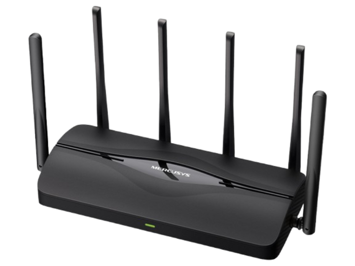 A black Hikvision wireless router with five external antennas, shown on a plain white background.