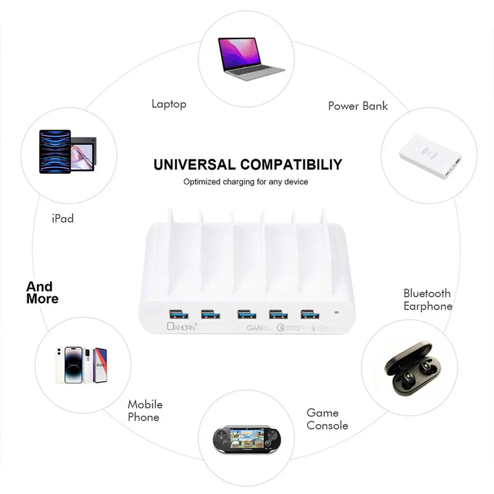 PD 150W 5 Port (5A+5C) Charging Dock with build-in rack