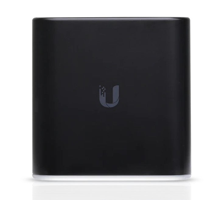 Black router with a logo on a white background