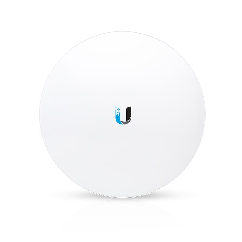 White spherical device with a logo on a white background