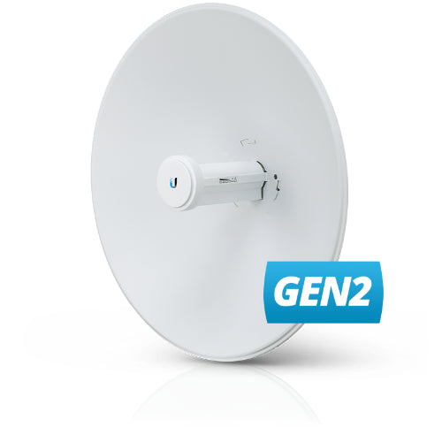 White satellite dish with 'GEN2' label on a white background