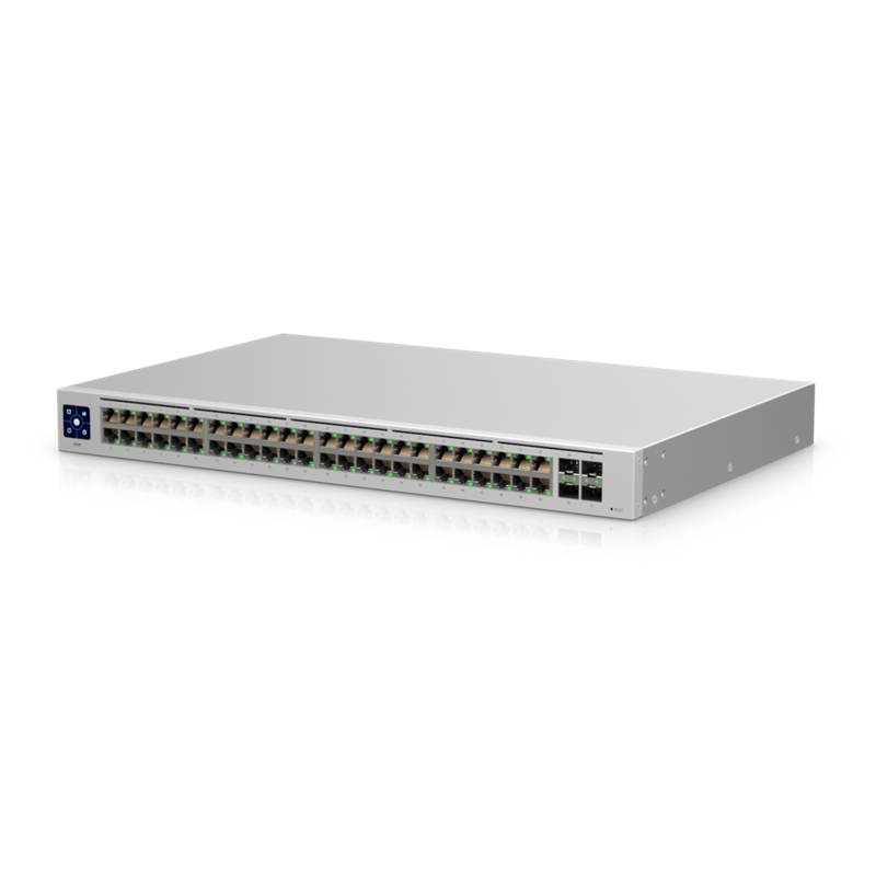 Network switch with multiple ports on a white background