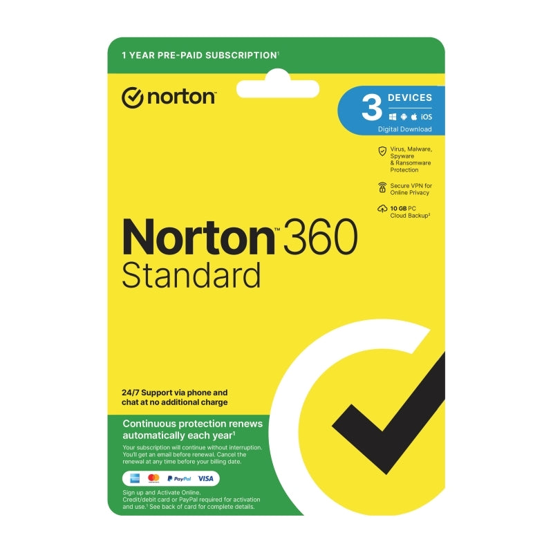 Norton 360 Standard Protection - 1 User 3 Devices 1 Year Sub