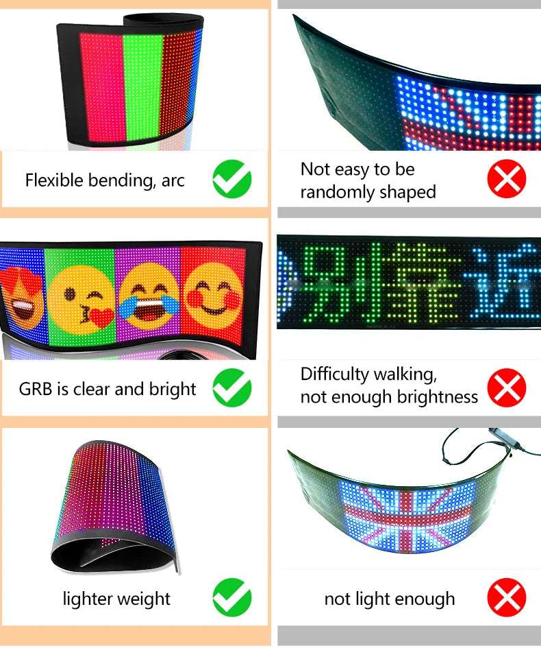 LED Screen Module RGB Text Scrolling APP Or Bluetooth Control Flexible LED Panel For Car Window Decoration Shop Billboards