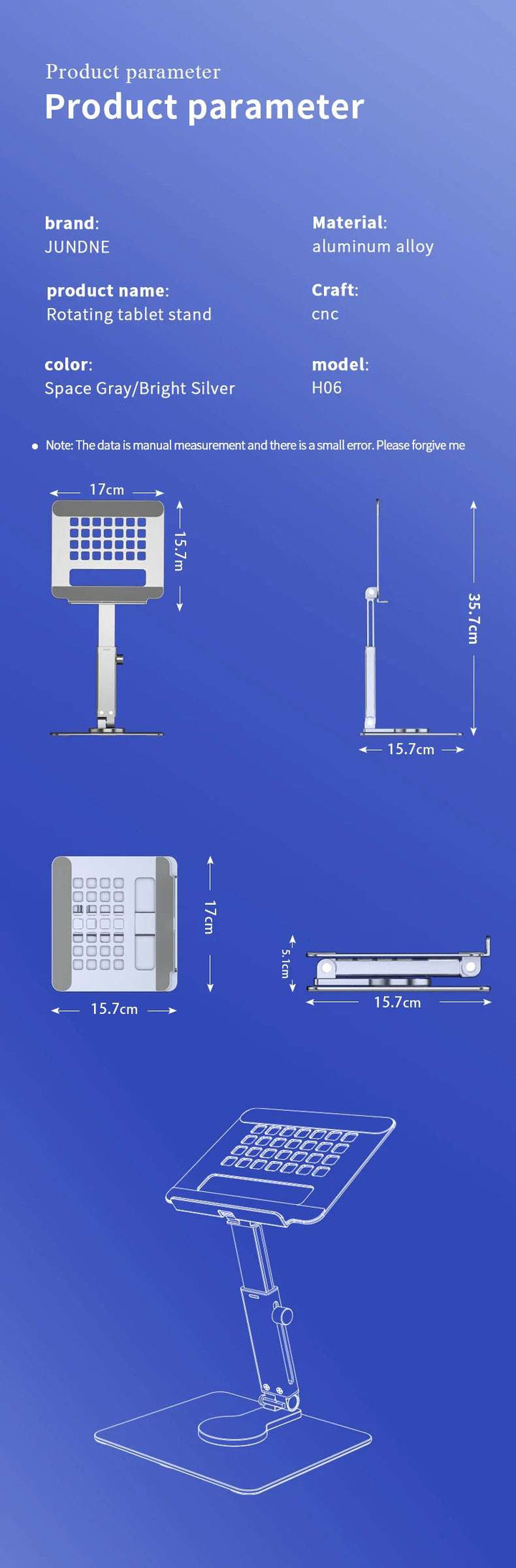 Aluminum Tablet Stand 360°Rotating Folding Adjustable Desk Holder Mount Riser for iPad Pro Air 4 Mini 12.9 4-14 Inch Xiaomi Tab