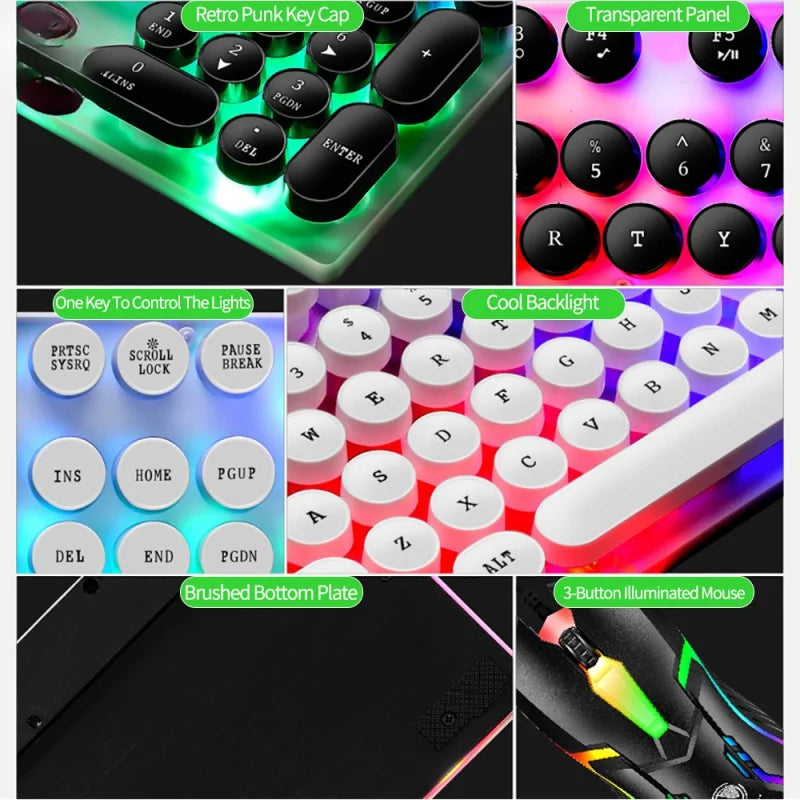 GTX300 Punk Retro Gaming Set: Mechanical Keyboard, Backlit, USB