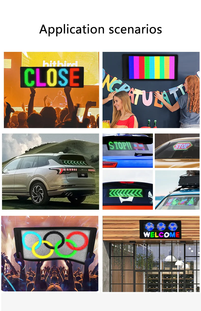 LED Screen Module RGB Text Scrolling APP Or Bluetooth Control Flexible LED Panel For Car Window Decoration Shop Billboards
