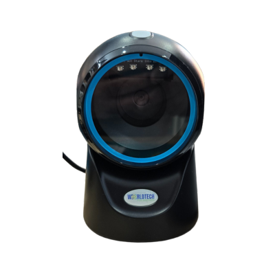 WorldTech WTP-9601D Fast Scanning 2D Omnidirectional Barcode Reader Scanner with blue accents.