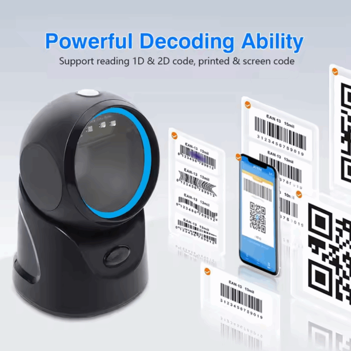 WorldTech WTP-9601D scanner with powerful decoding ability, supports 1D & 2D codes on printed and screen displays.