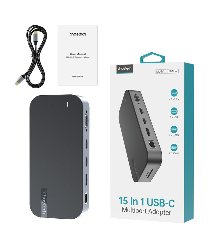 Choetech HUB-M52: Powerhouse Docking Station with 15 Ports Including Dual HDMI and PD3.0"